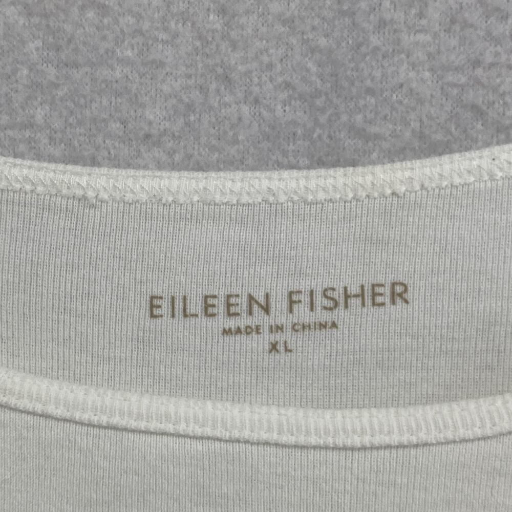 EILEEN FISHER Tank Top XL Ribbed Organic Cotton Jersey Cami Slim ScoopNeck White - Picture 4 of 11